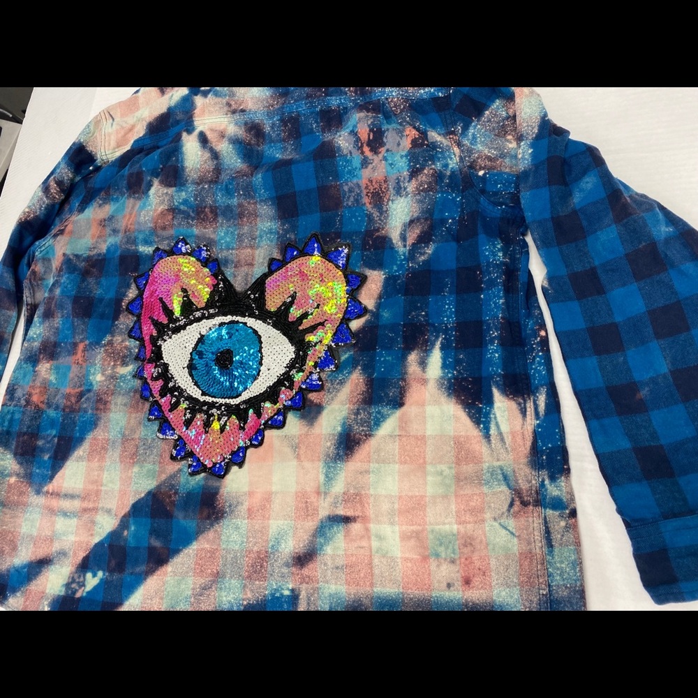 Custom Dyed Flannel Evil Eye Heart